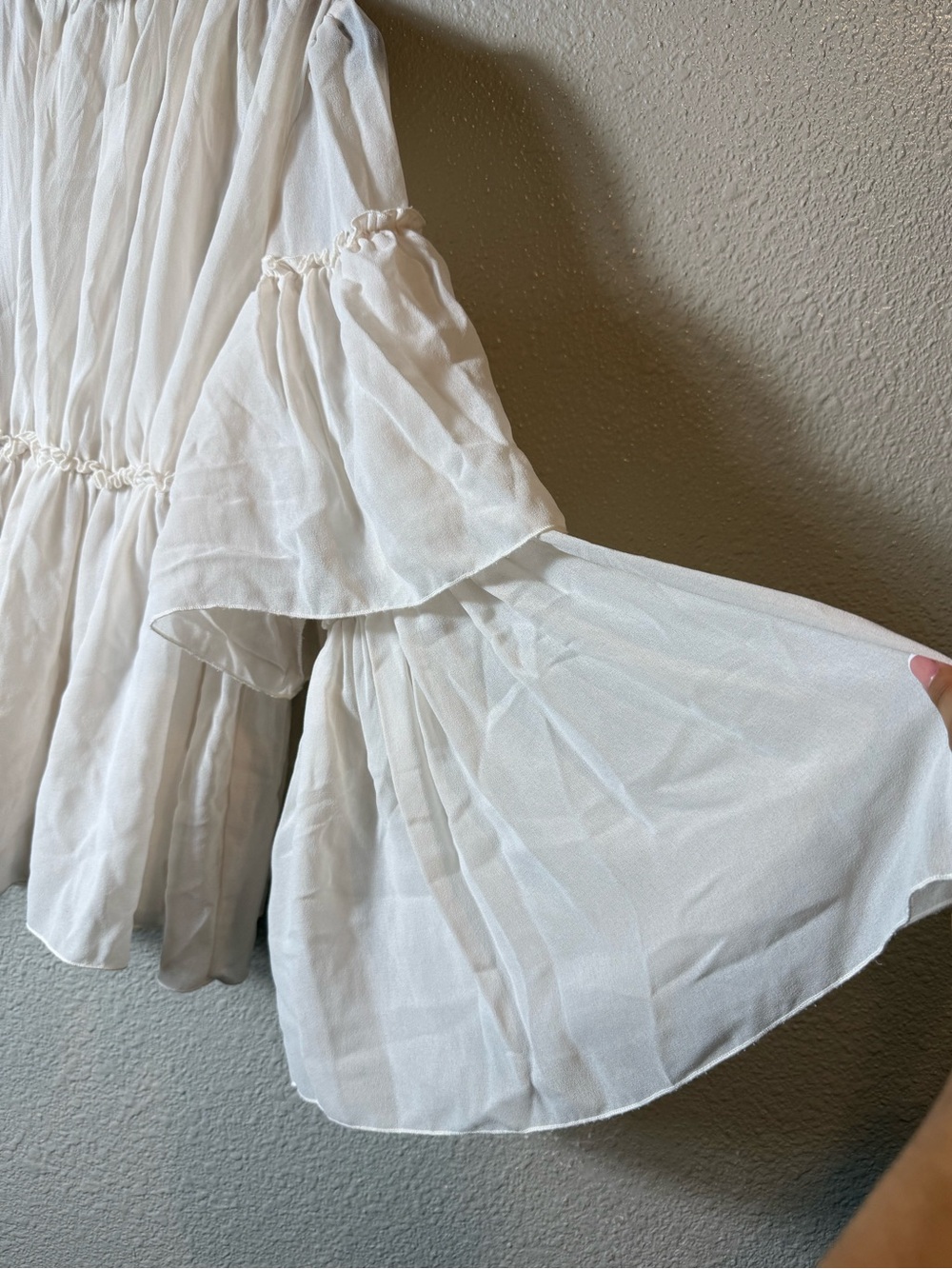 See by Chloé Ruffle High Neck Bell Sleeve Babydoll Blouse Ivory/milk Size 40 - Picture 7 of 12